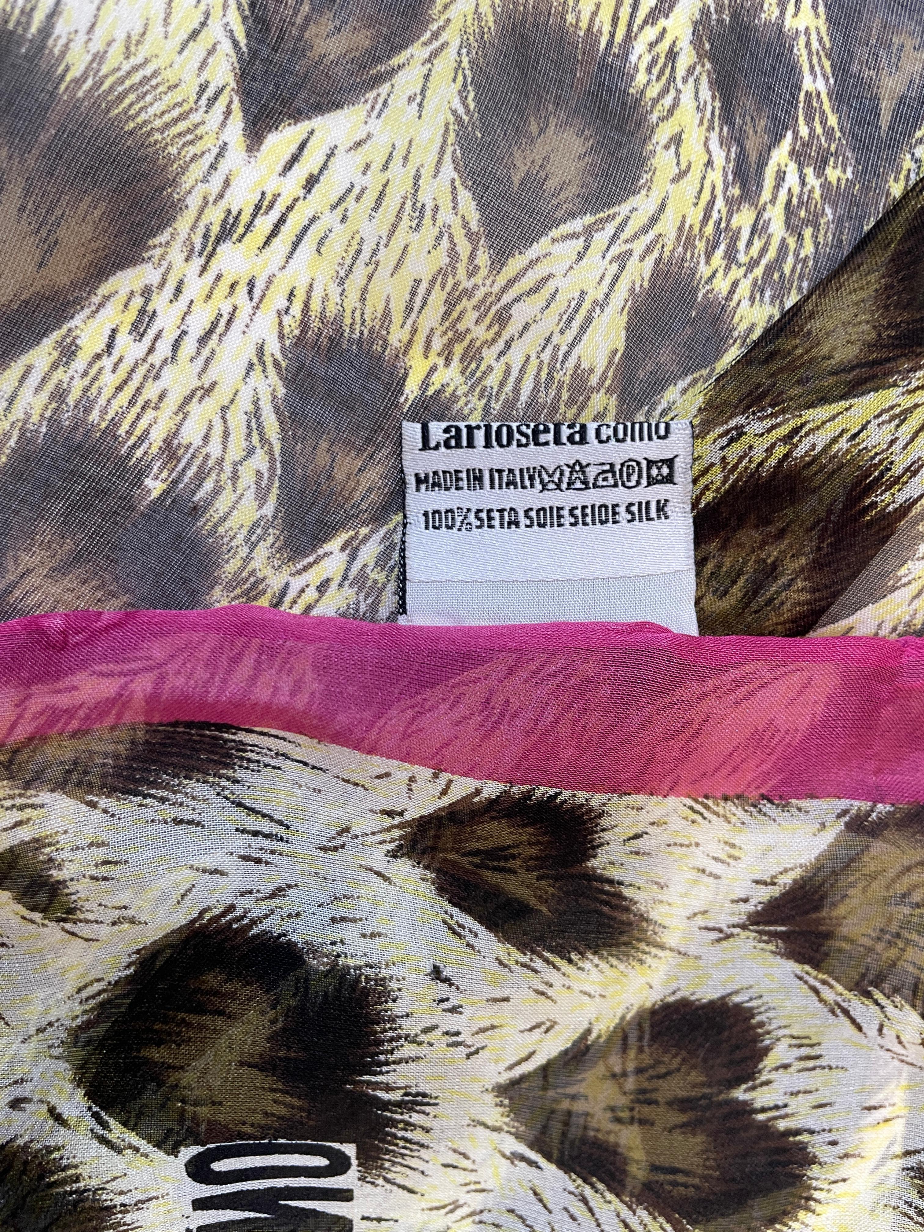 Moschino Animal Print Silk Scarf Made In Italy Pink And Brown 1990s Head Wrap For Sale 4