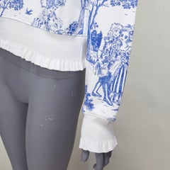 MOSCHINO Anime Toile De Jouy blue white frill trim hoodie sweater IT36 XXS