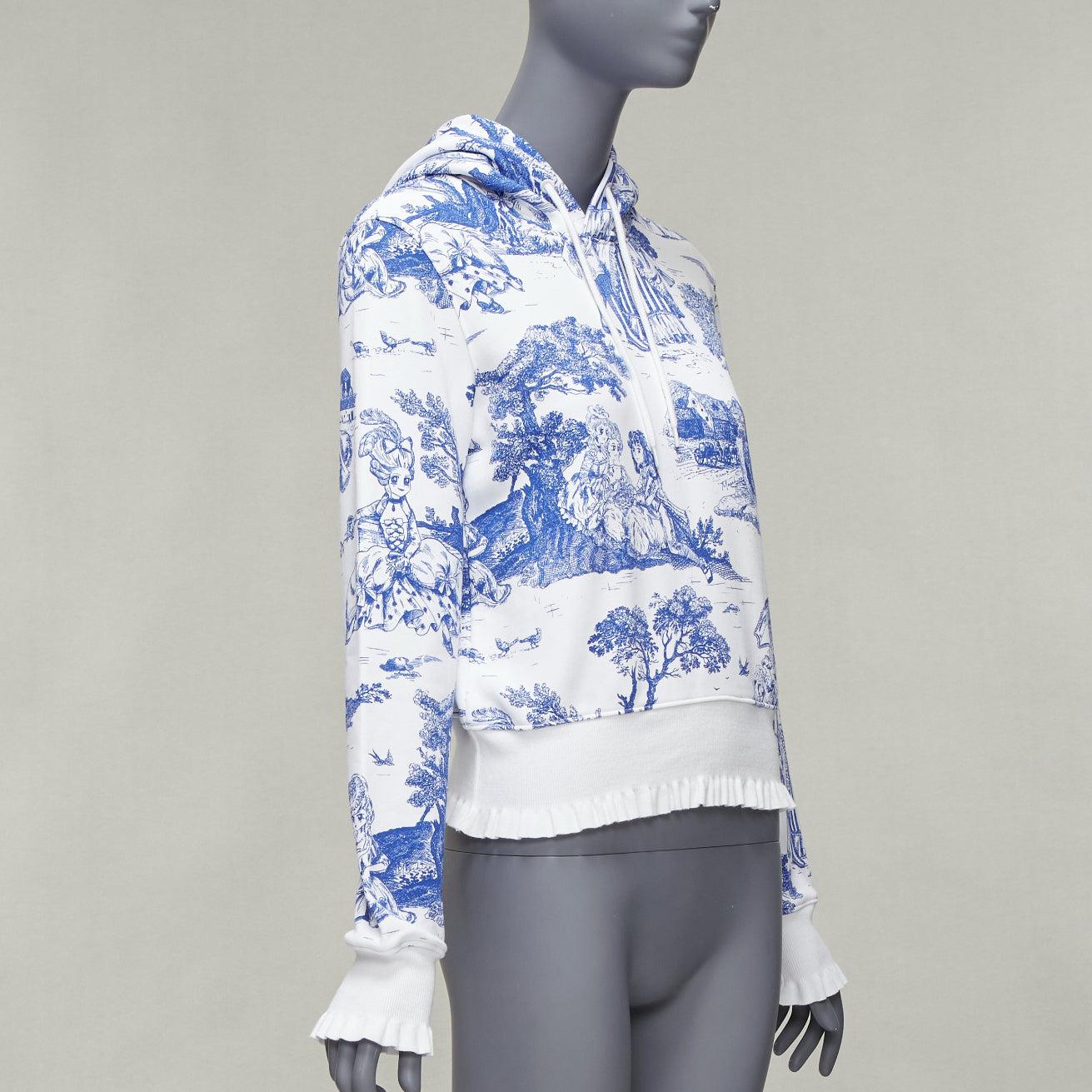 Purple MOSCHINO Anime Toile De Jouy blue white frill trim hoodie sweater IT36 XXS For Sale