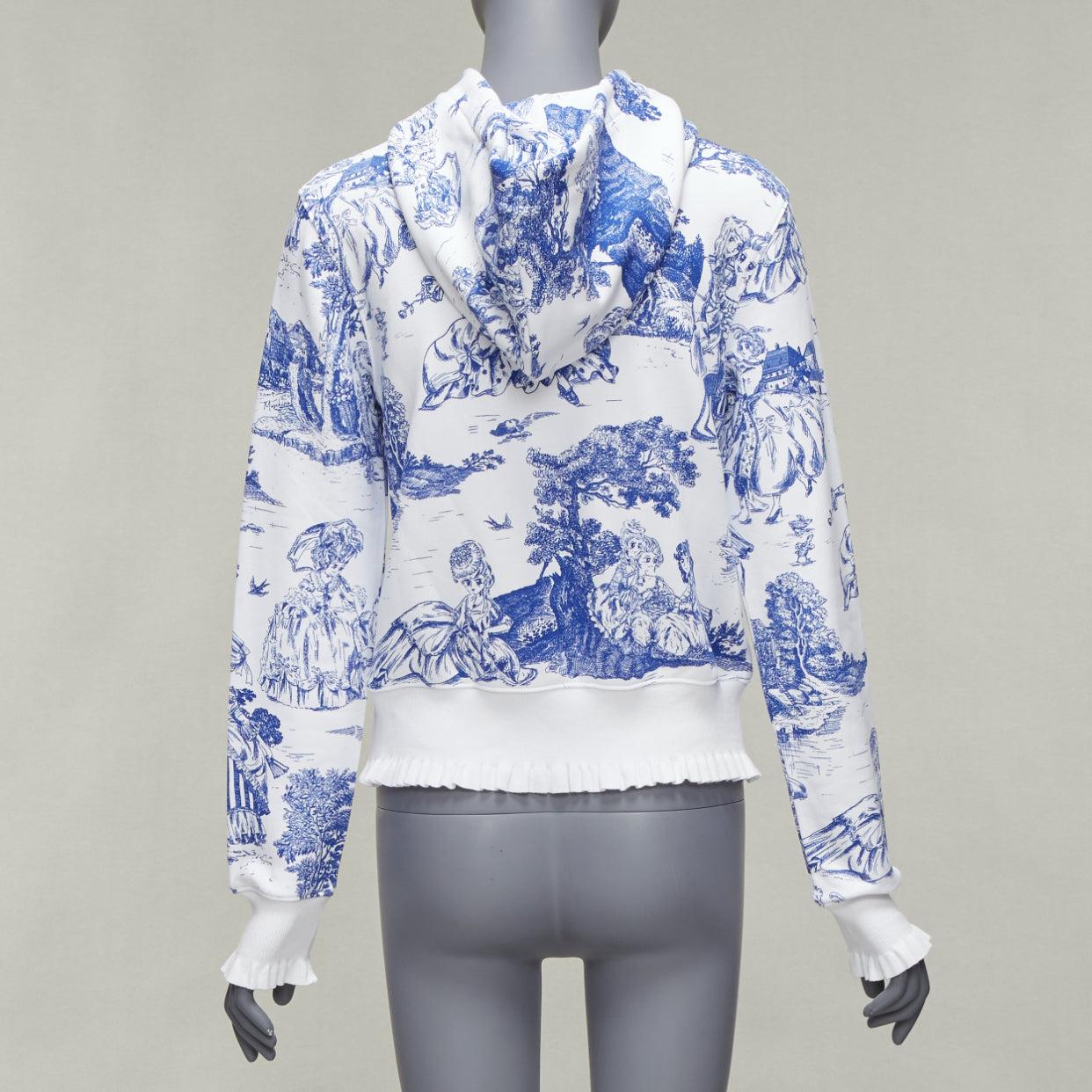 Women's MOSCHINO Anime Toile De Jouy blue white frill trim hoodie sweater IT36 XXS For Sale