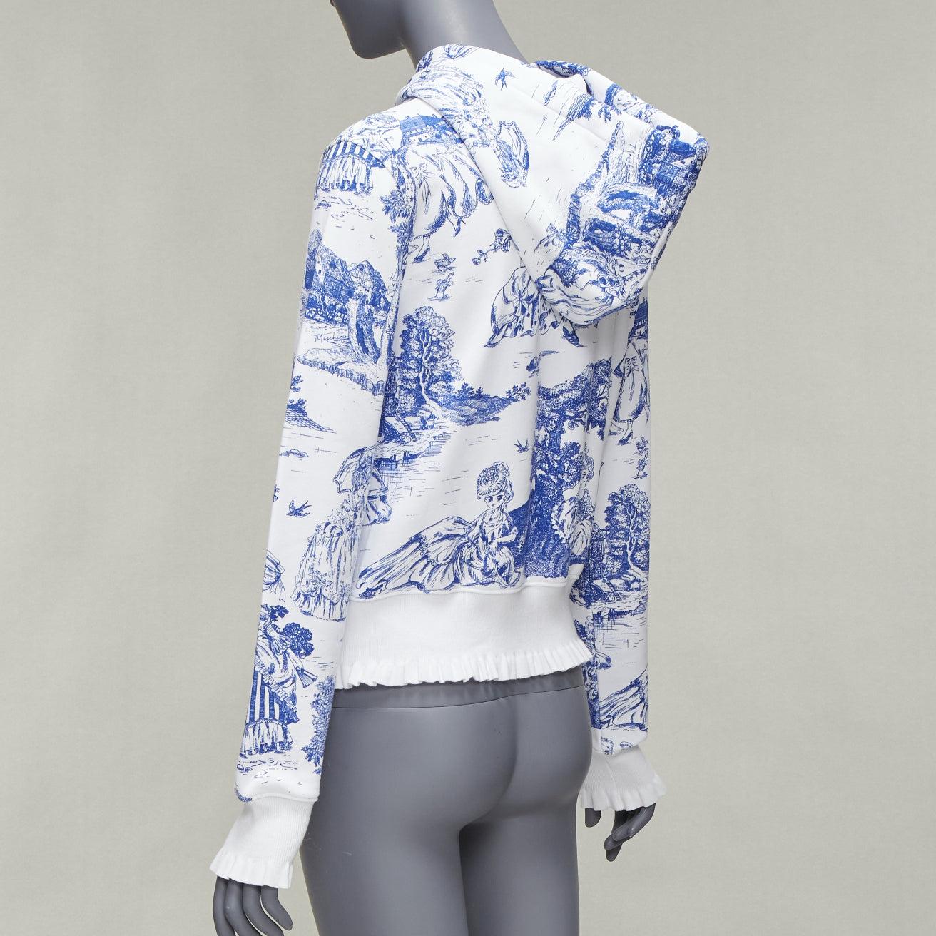 MOSCHINO Anime Toile De Jouy blue white frill trim hoodie sweater IT36 XXS For Sale 1