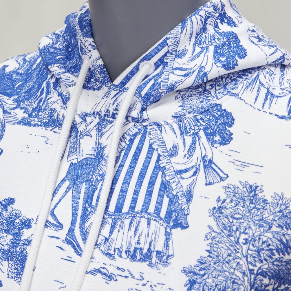 MOSCHINO Anime Toile De Jouy blue white frill trim hoodie sweater IT36 XXS For Sale 2