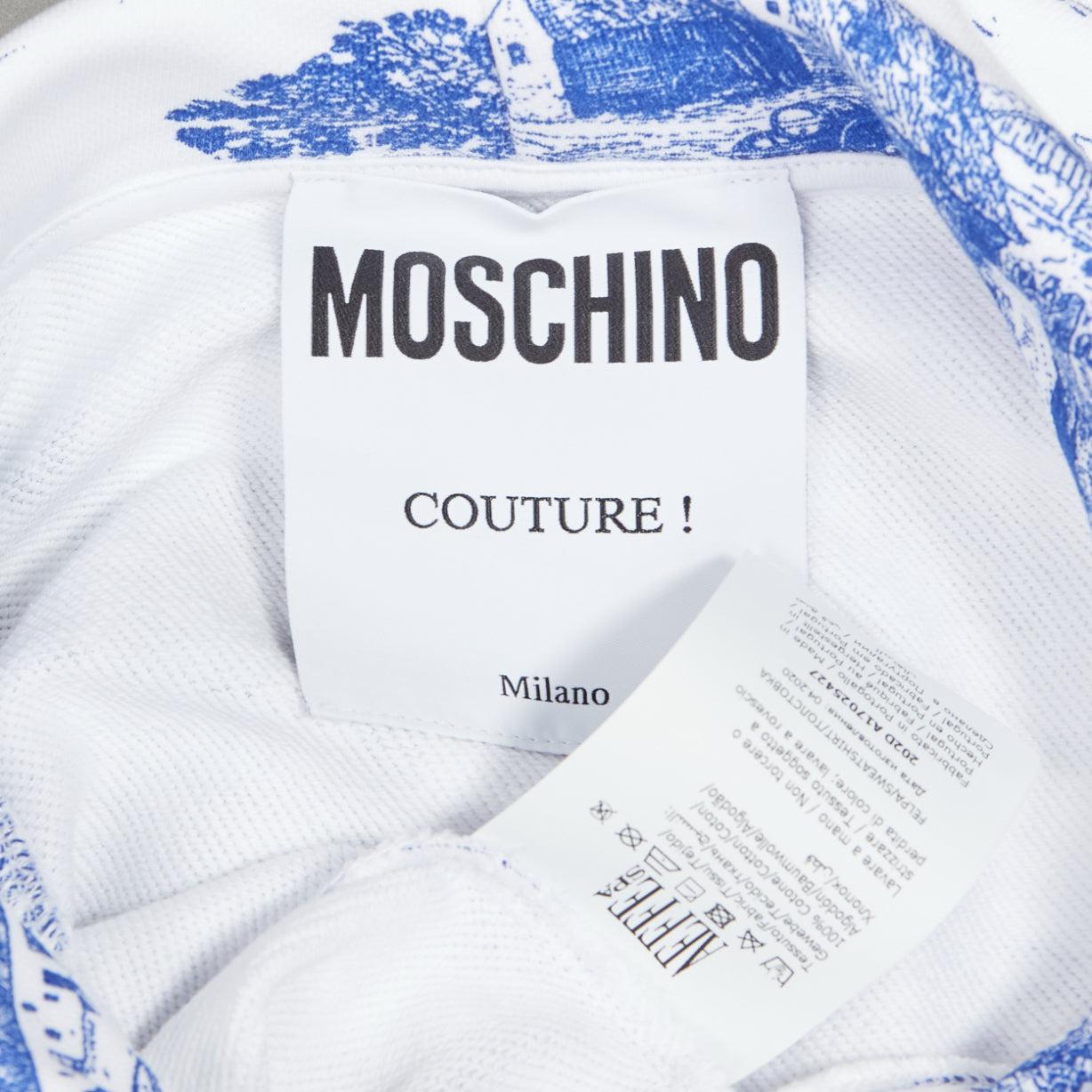 MOSCHINO Anime Toile De Jouy blue white frill trim hoodie sweater IT36 XXS For Sale 5