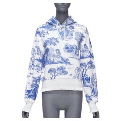 MOSCHINO Anime Toile De Jouy blue white frill trim hoodie sweater IT36 XXS