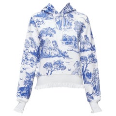 MOSCHINO Anime Toile De Jouy blue white frill trim hoodie sweater IT36 XXS