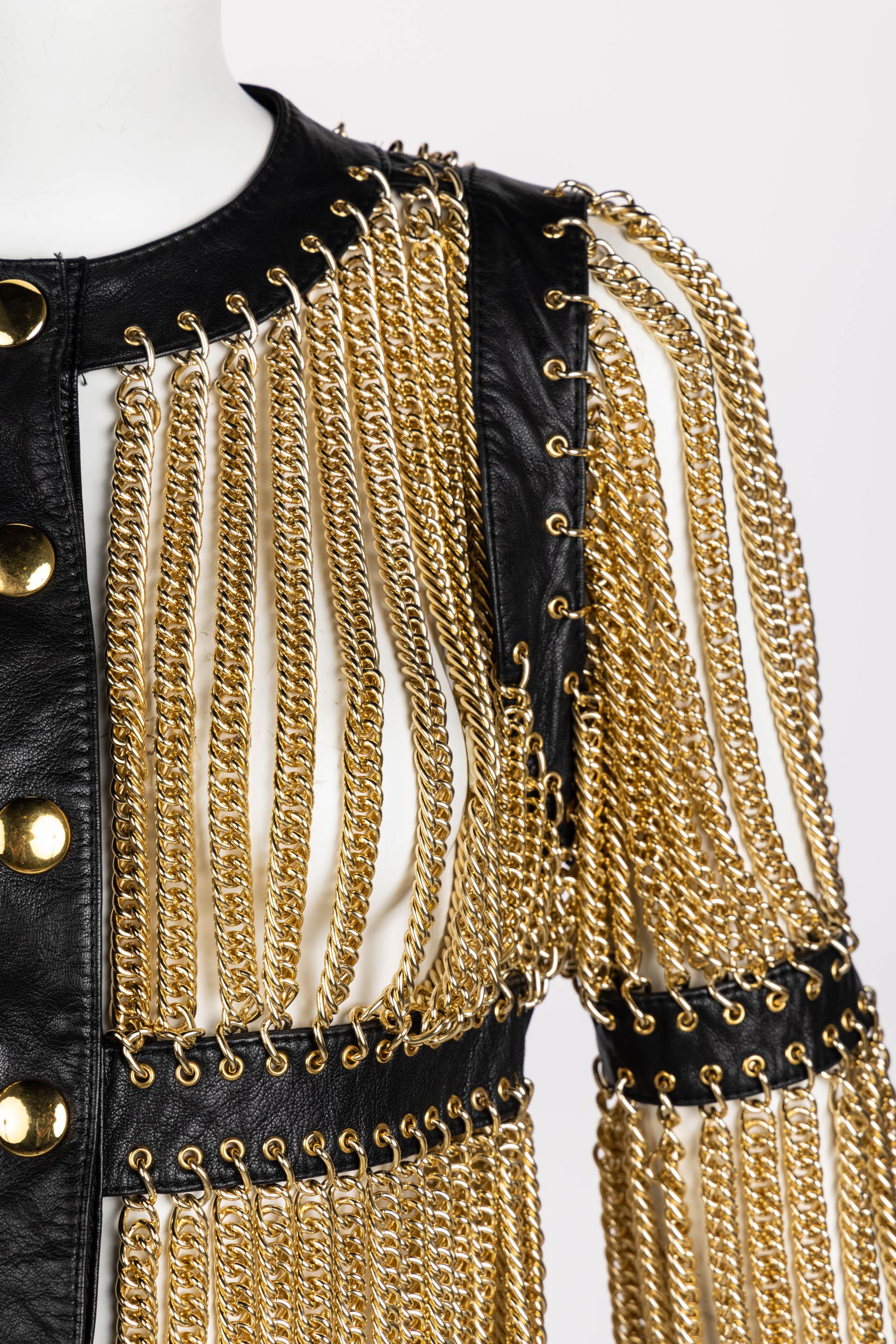 Brown Moschino Archive Gold Chain Leather Jacket JLO Spring 2010 For Sale