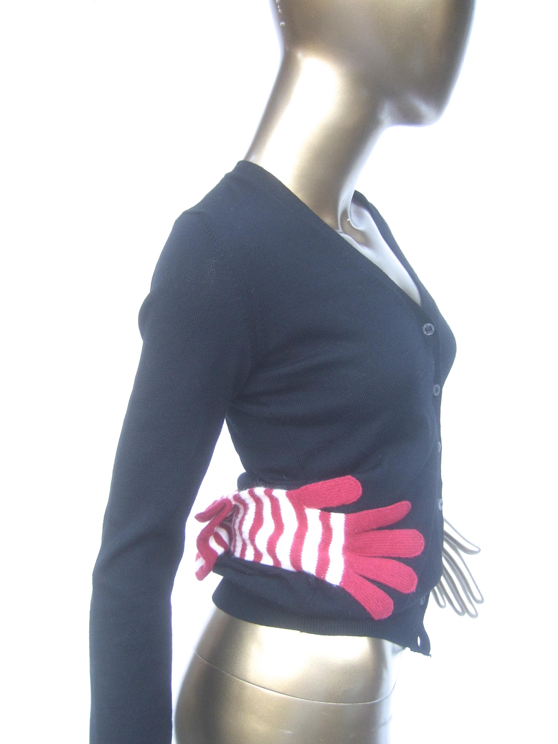 Moschino Avant Garde Italian Black Wool Knit Glove Design Cardigan c 1990s 4