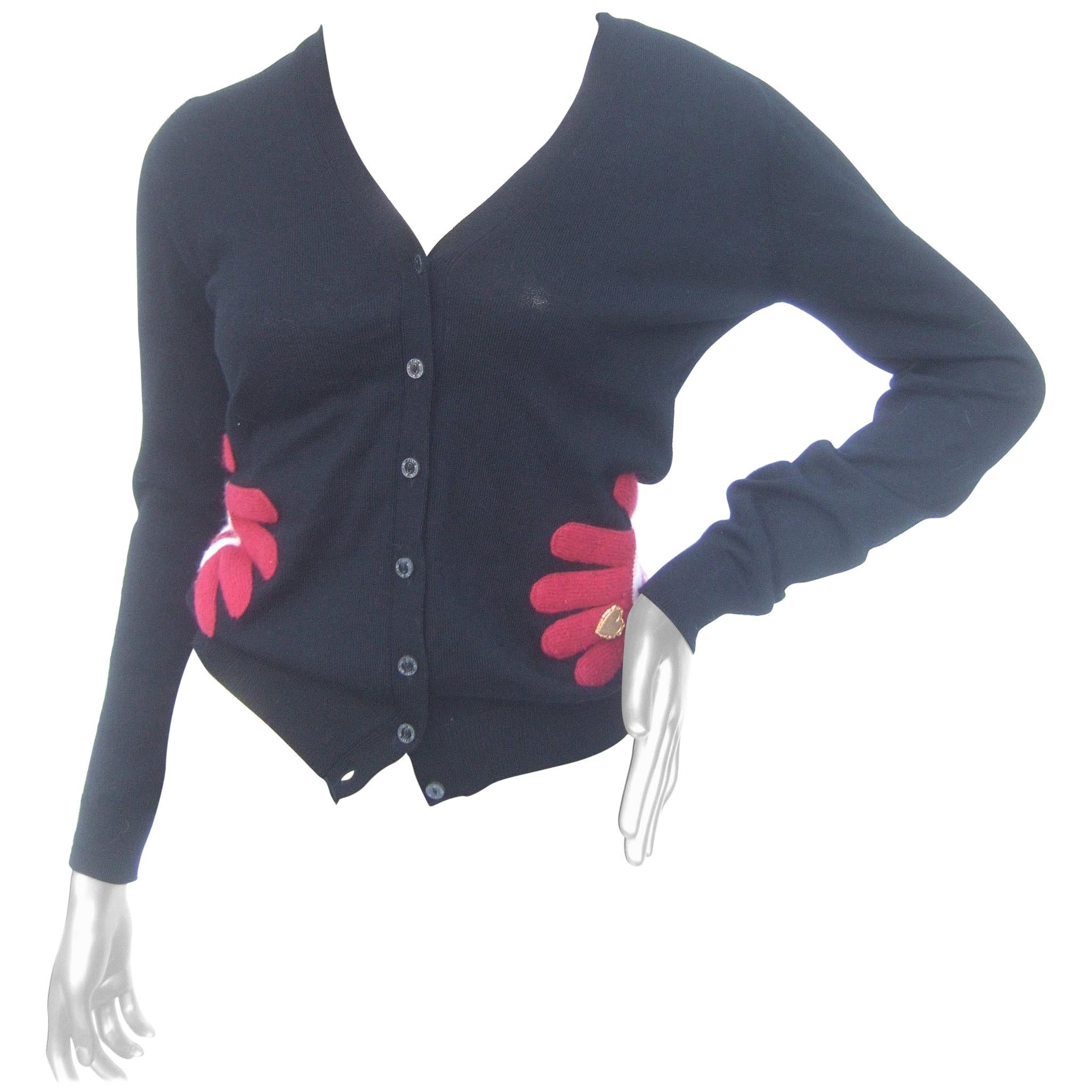 Moschino Avant Garde Italian Black Wool Knit Glove Design Cardigan c 1990s