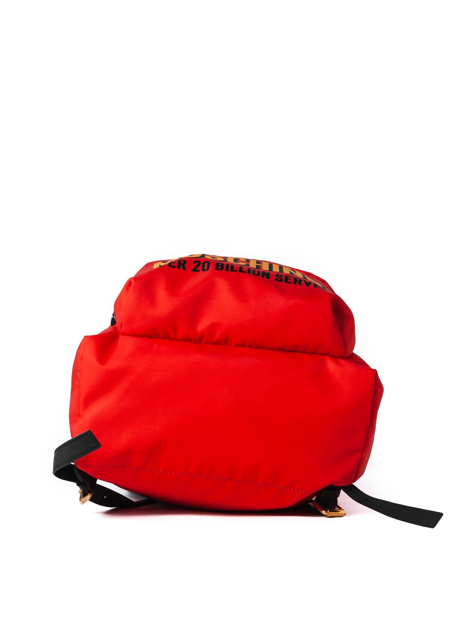 Red Moschino AW14 Fast Food Collection Jeremy Scott Backpack For Sale