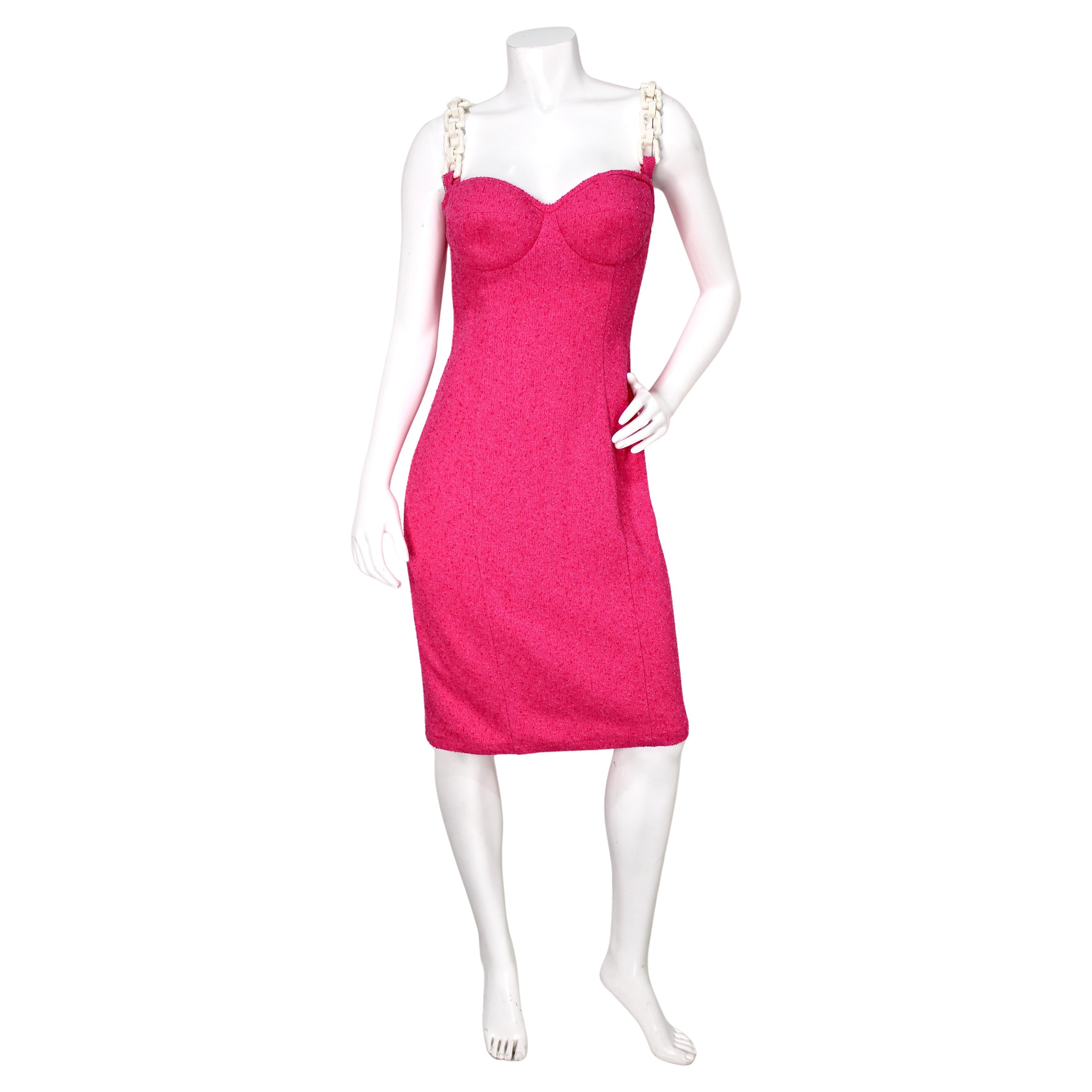 Moschino Barbie Rosa Bustierkleid mit weißen, klobigen Kettenbändern