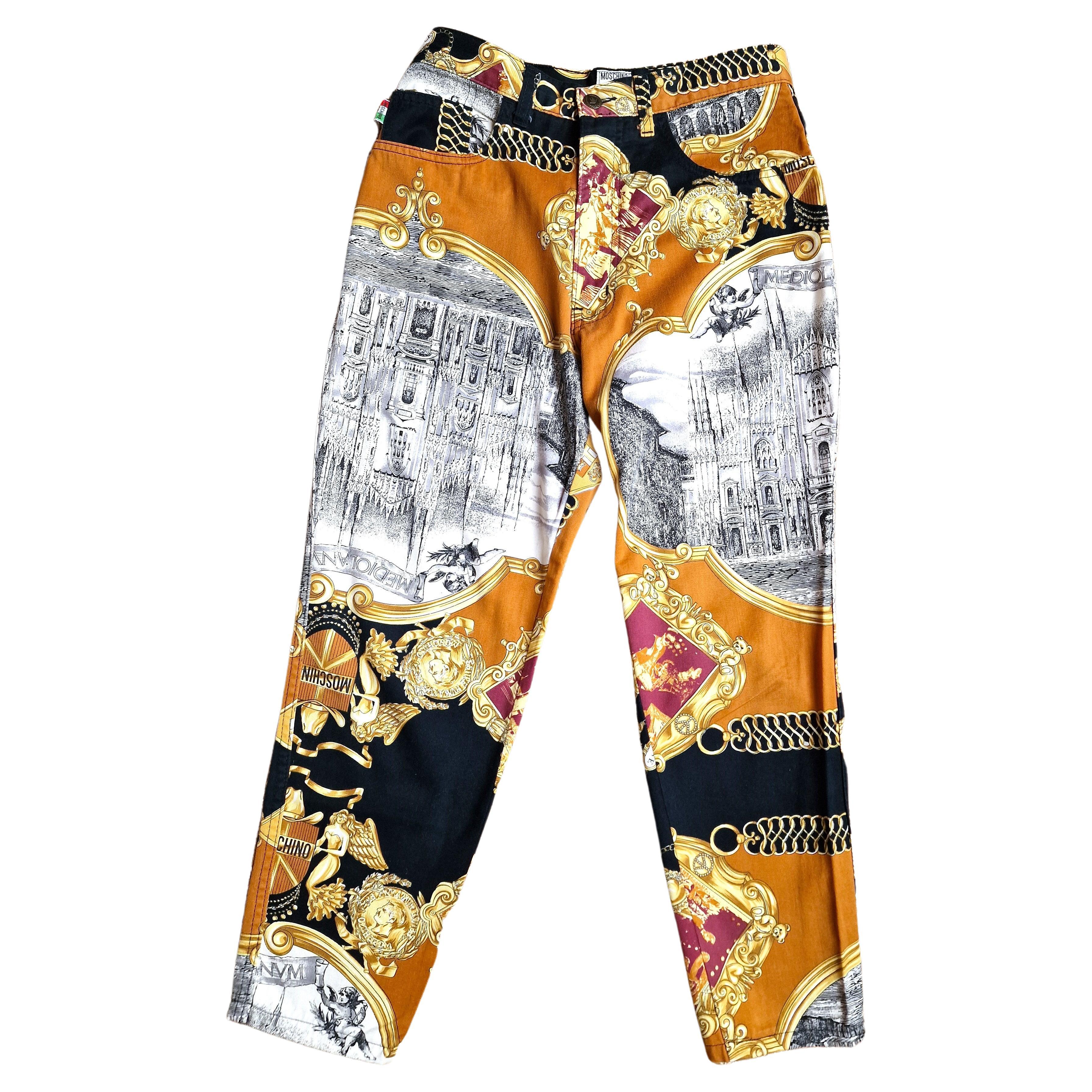 Moschino Baroque Italian Gold Teddy Bear Milan Cathedral Jeans Medium Pants For Sale