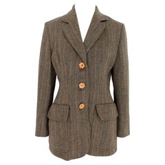 Moschino Beige Black Wool Herringbone Vintage Blazer