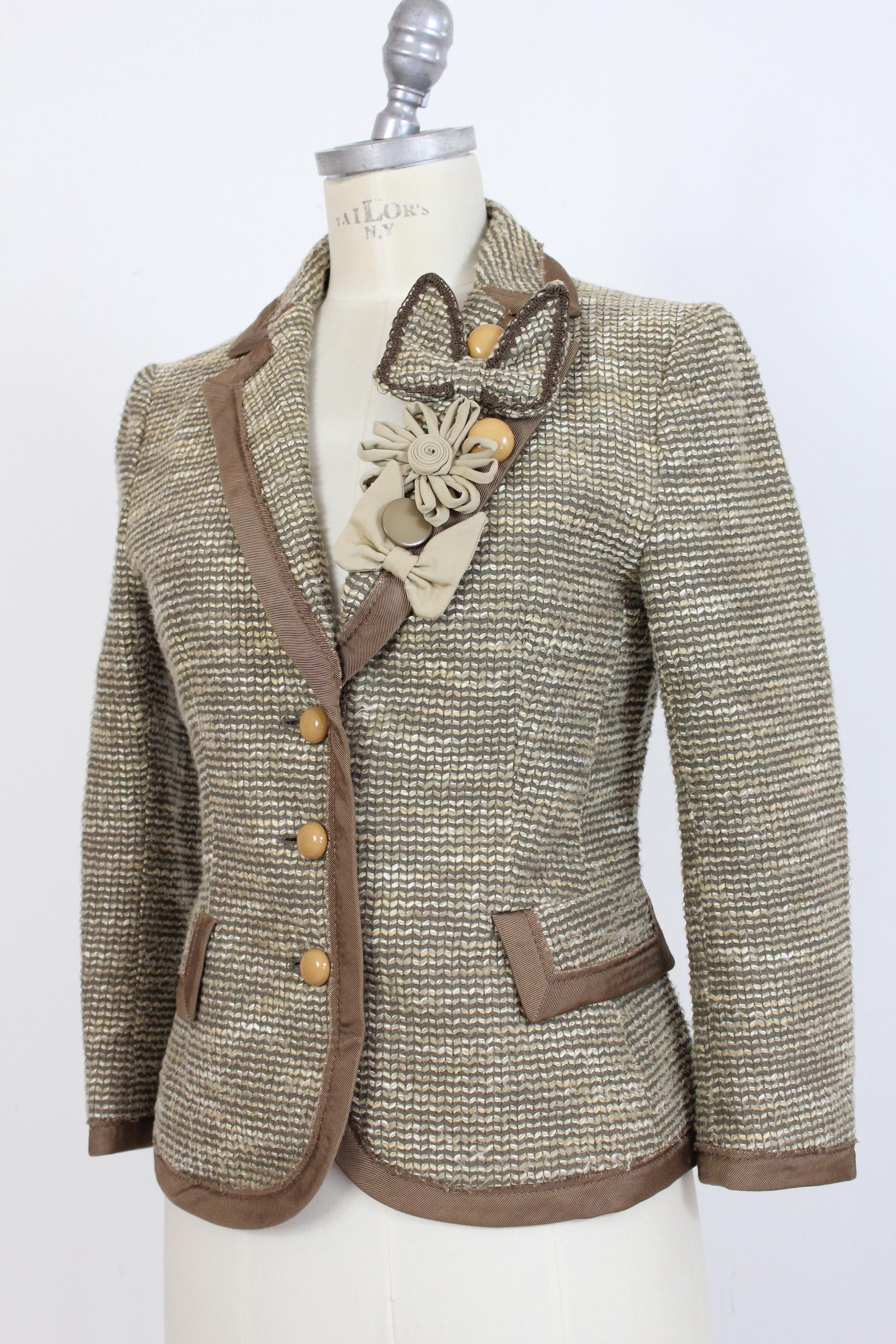 Gray Moschino Beige Brown Cotton Flared Bow Jacket