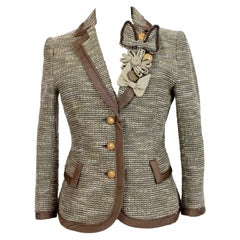 Moschino Beige Brown Cotton Flared Bow Jacket