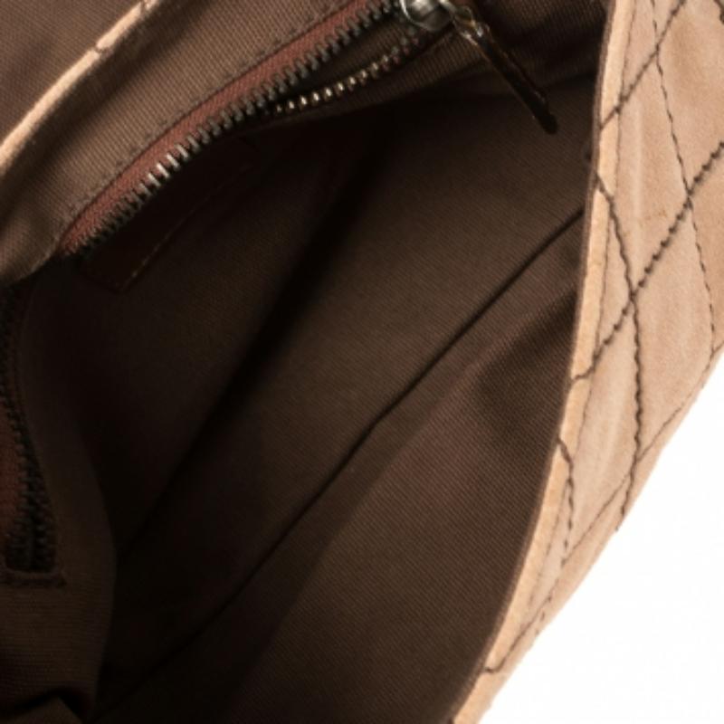 Women's Moschino Beige/Brown Suede And Leather Buckle Flap Shoulder Bag For Sale