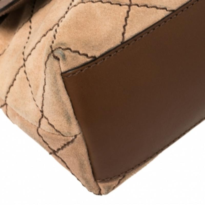 Moschino Beige/Brown Suede And Leather Buckle Flap Shoulder Bag For Sale 1