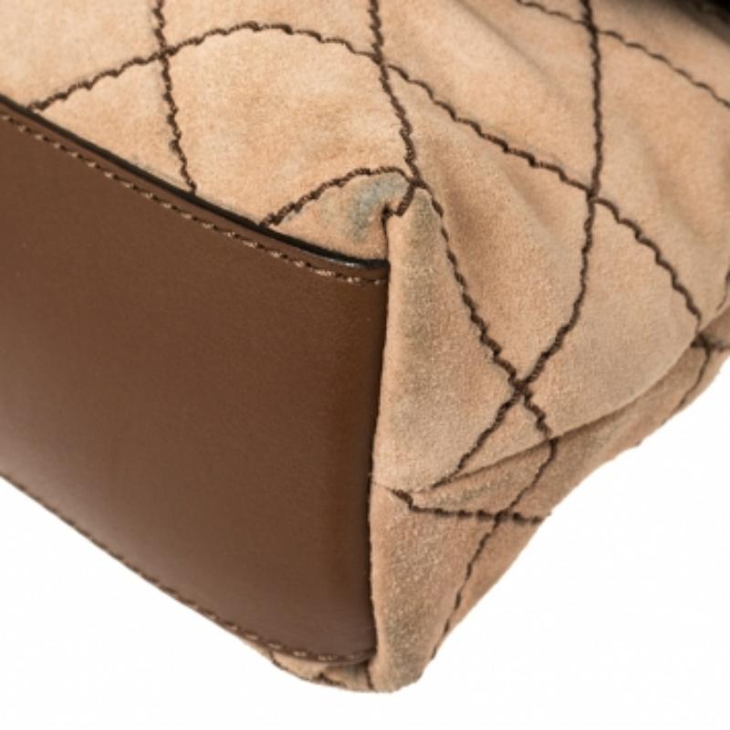 Moschino Beige/Brown Suede And Leather Buckle Flap Shoulder Bag For Sale 2