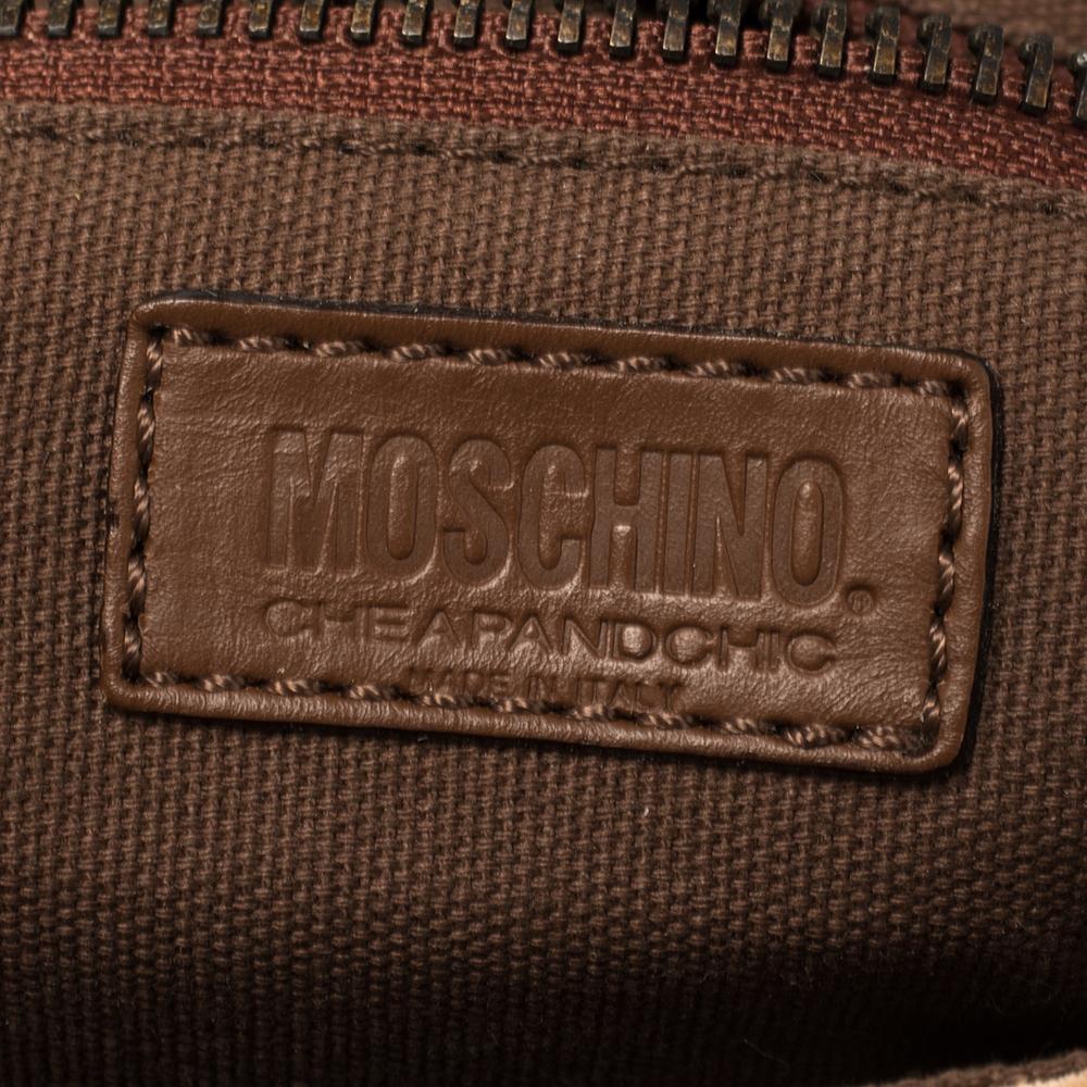 Moschino Borsa a tracolla con fibbia in pelle e camoscio beige/marrone 1