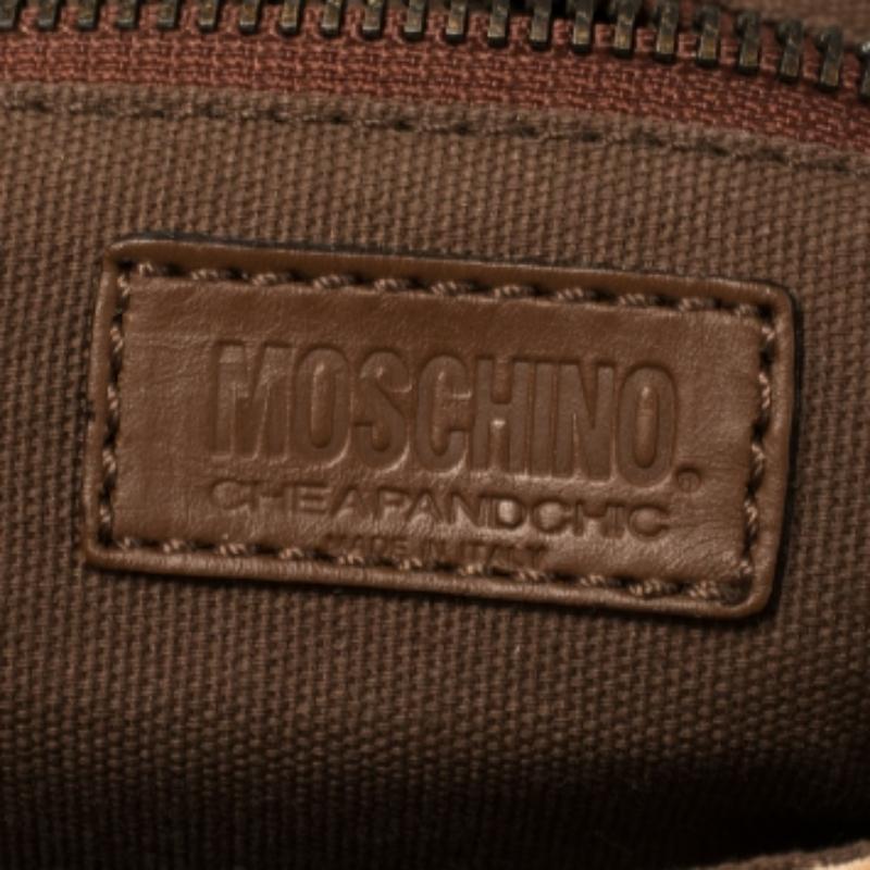 Moschino Beige/Brown Suede And Leather Buckle Flap Shoulder Bag For Sale 3