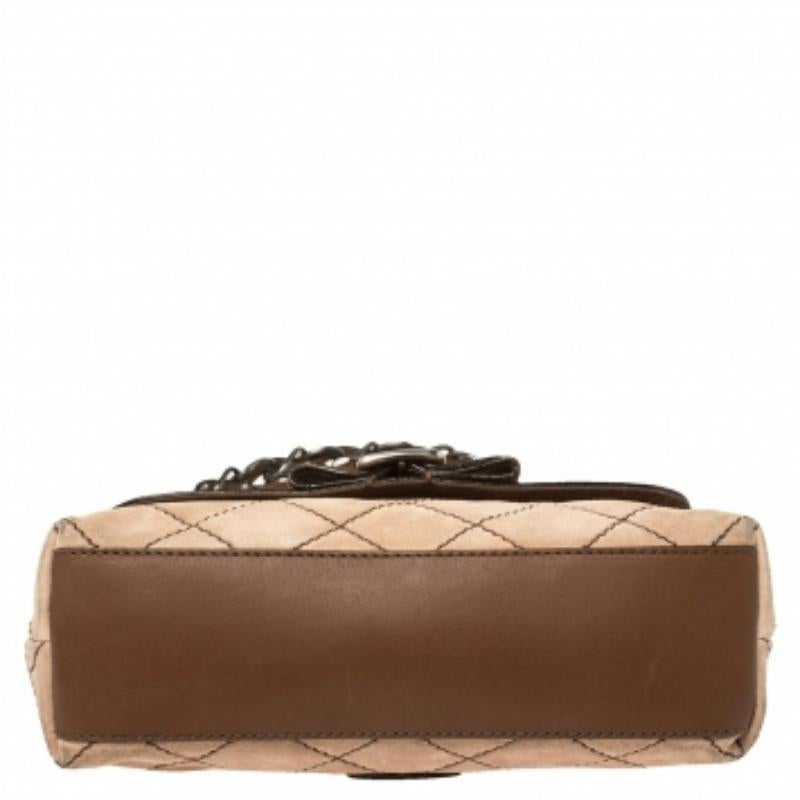 Moschino Beige/Brown Suede And Leather Buckle Flap Shoulder Bag For Sale 5