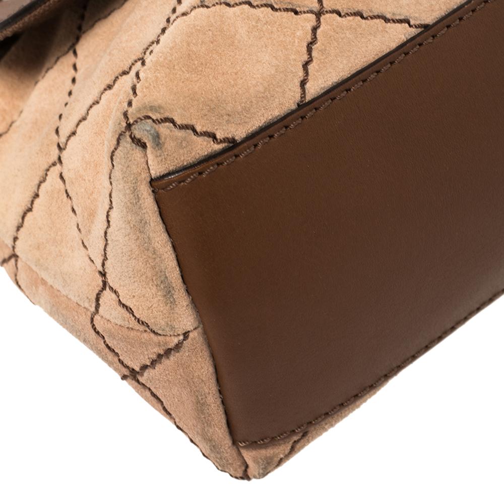 Moschino Borsa a tracolla con fibbia in pelle e camoscio beige/marrone 4