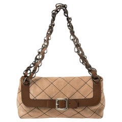 Moschino Beige/Brown Suede And Leather Buckle Flap Shoulder Bag