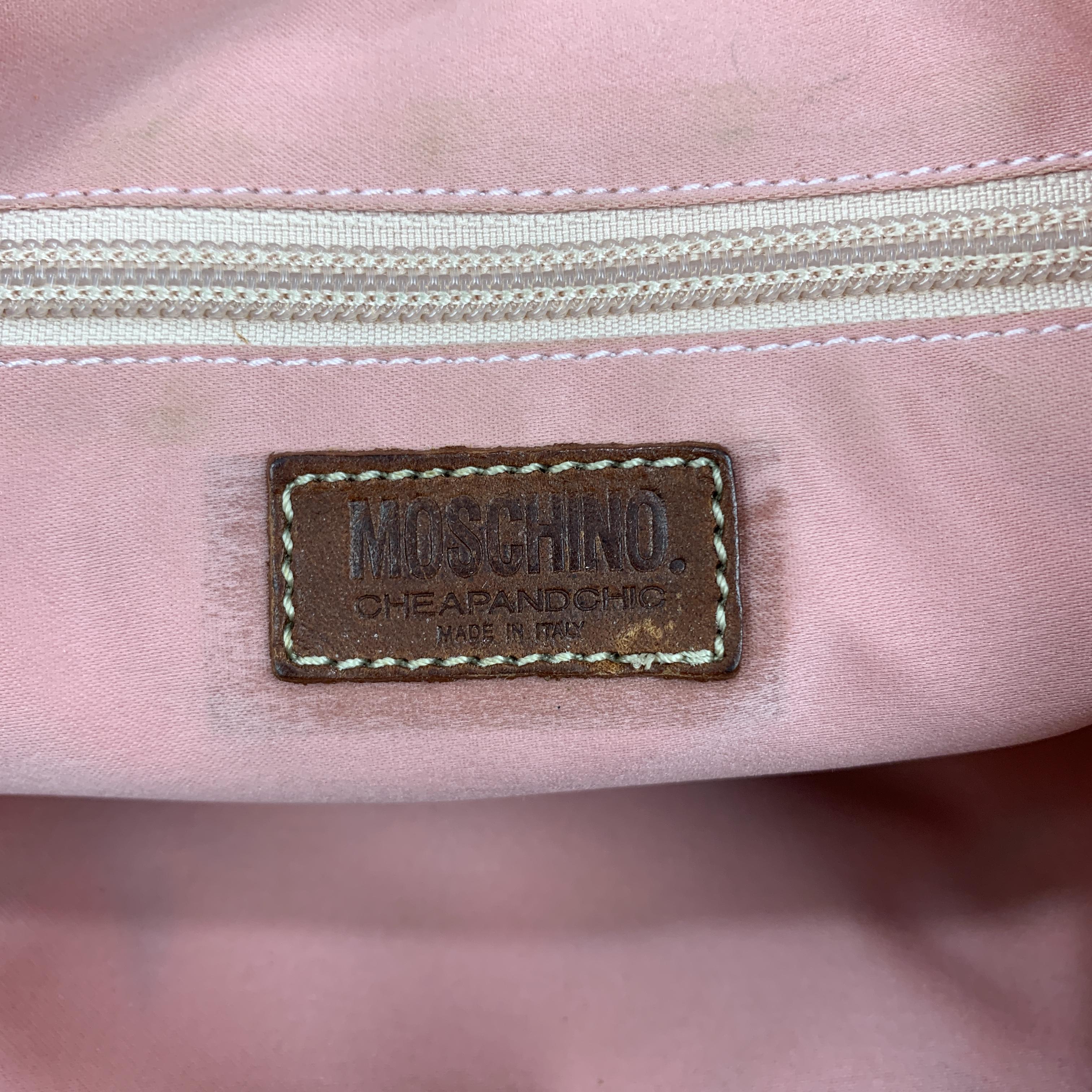 MOSCHINO Beige Floral Embroidered Canvas & Tan Leather Handbag 7