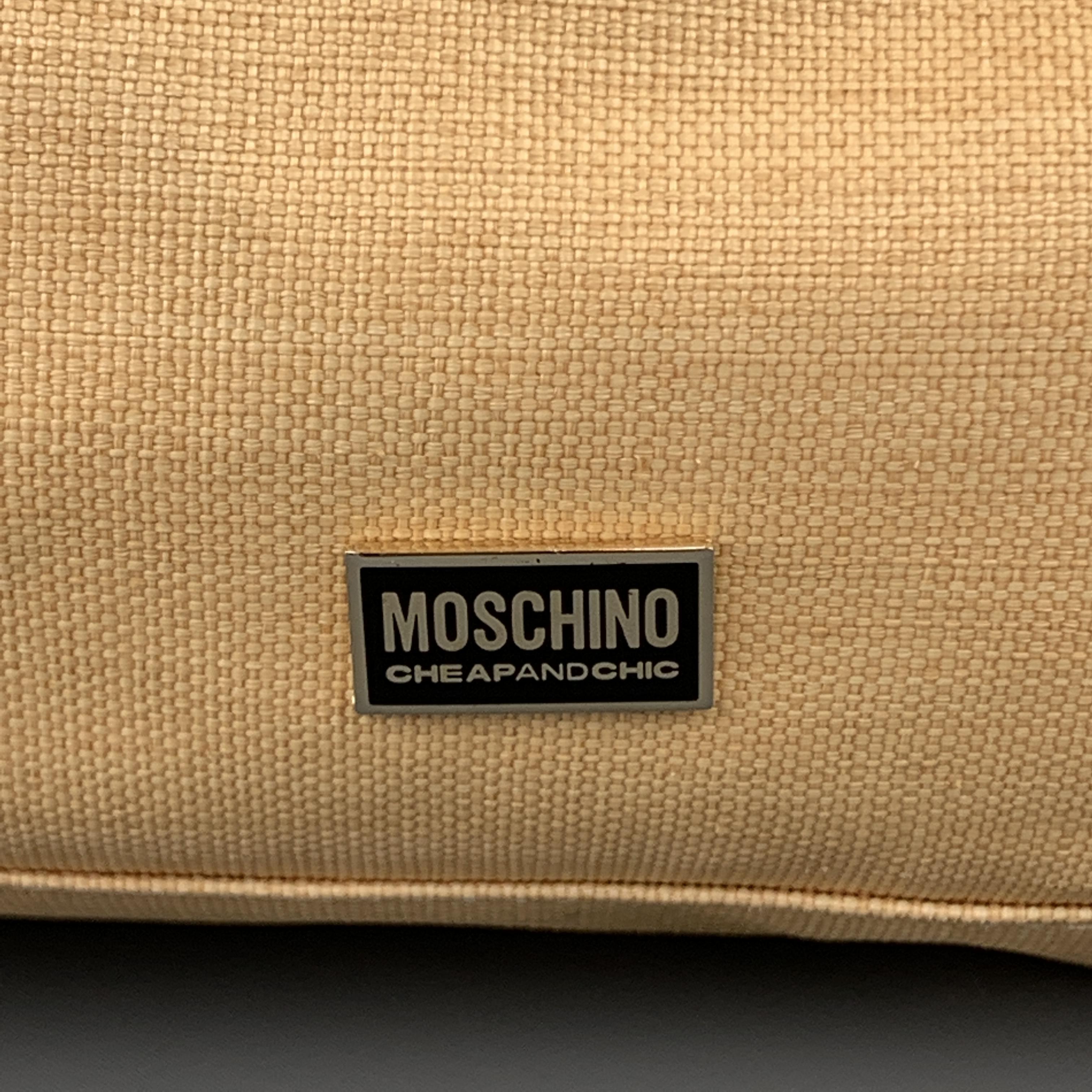 MOSCHINO Beige Floral Embroidered Canvas & Tan Leather Handbag 3