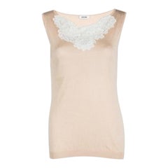 Moschino Beige Knit Lace Neck Trim Detail Sleeveless Top M