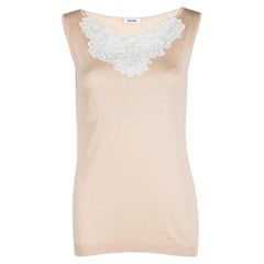 Moschino Beige Knit Lace Neck Trim Detail Sleeveless Top M