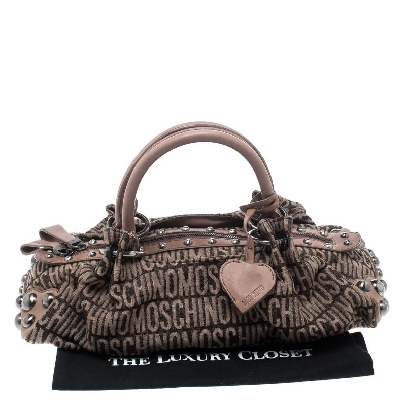 Moschino Beige Signature Canvas and Leather Studded Satchel 6