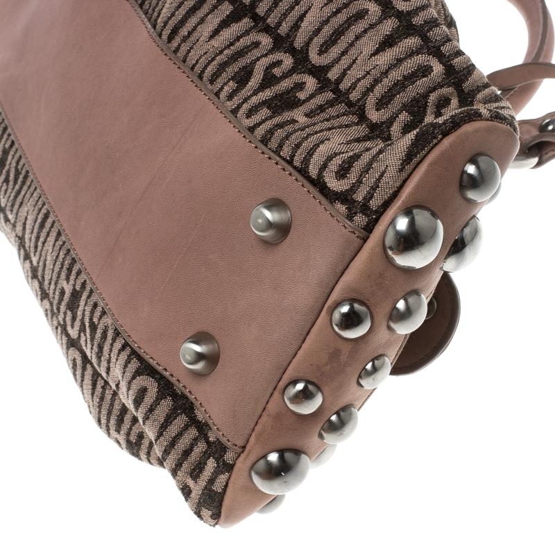Moschino Beige Signature Canvas and Leather Studded Satchel 3