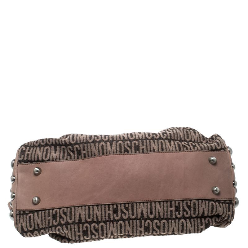 Moschino Beige Signature Canvas and Leather Studded Satchel 4