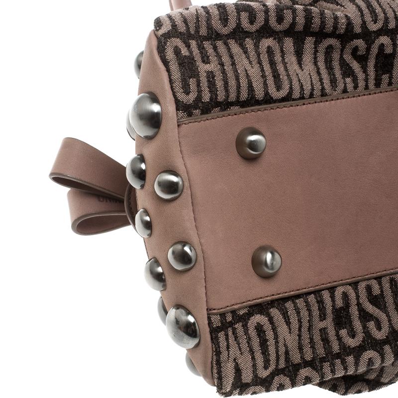 Moschino Beige Signature Canvas and Leather Studded Satchel 5