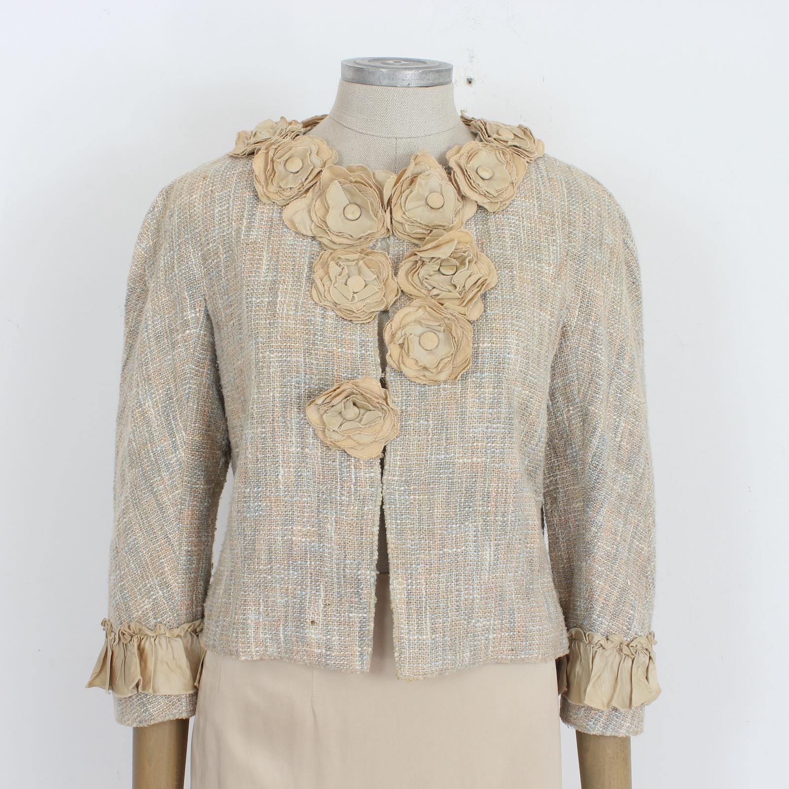Women's Moschino Beige Silk Floral Elegant Skirt Suit 2000s