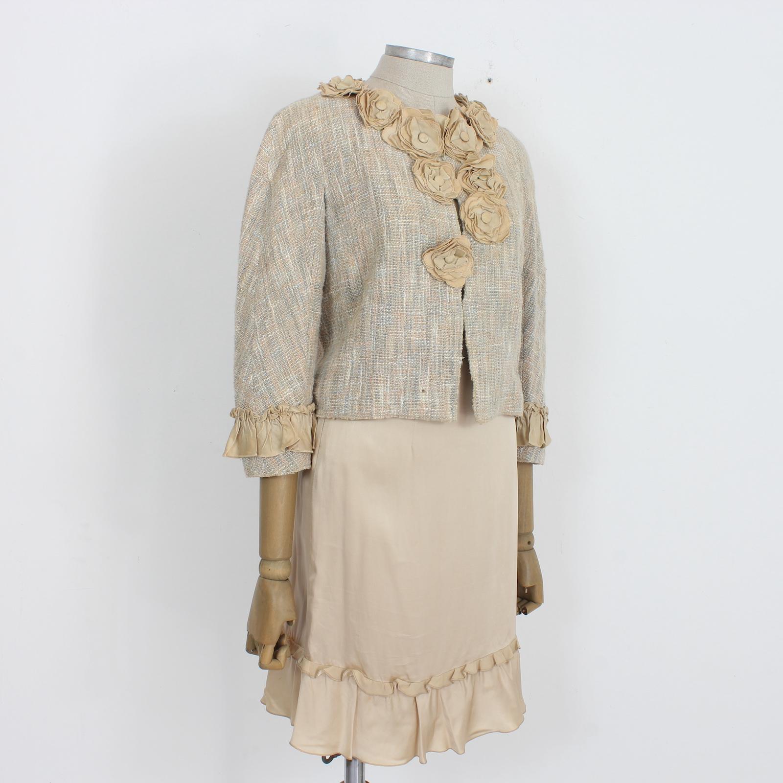 Moschino Beige Silk Floral Elegant Skirt Suit 2000s 1