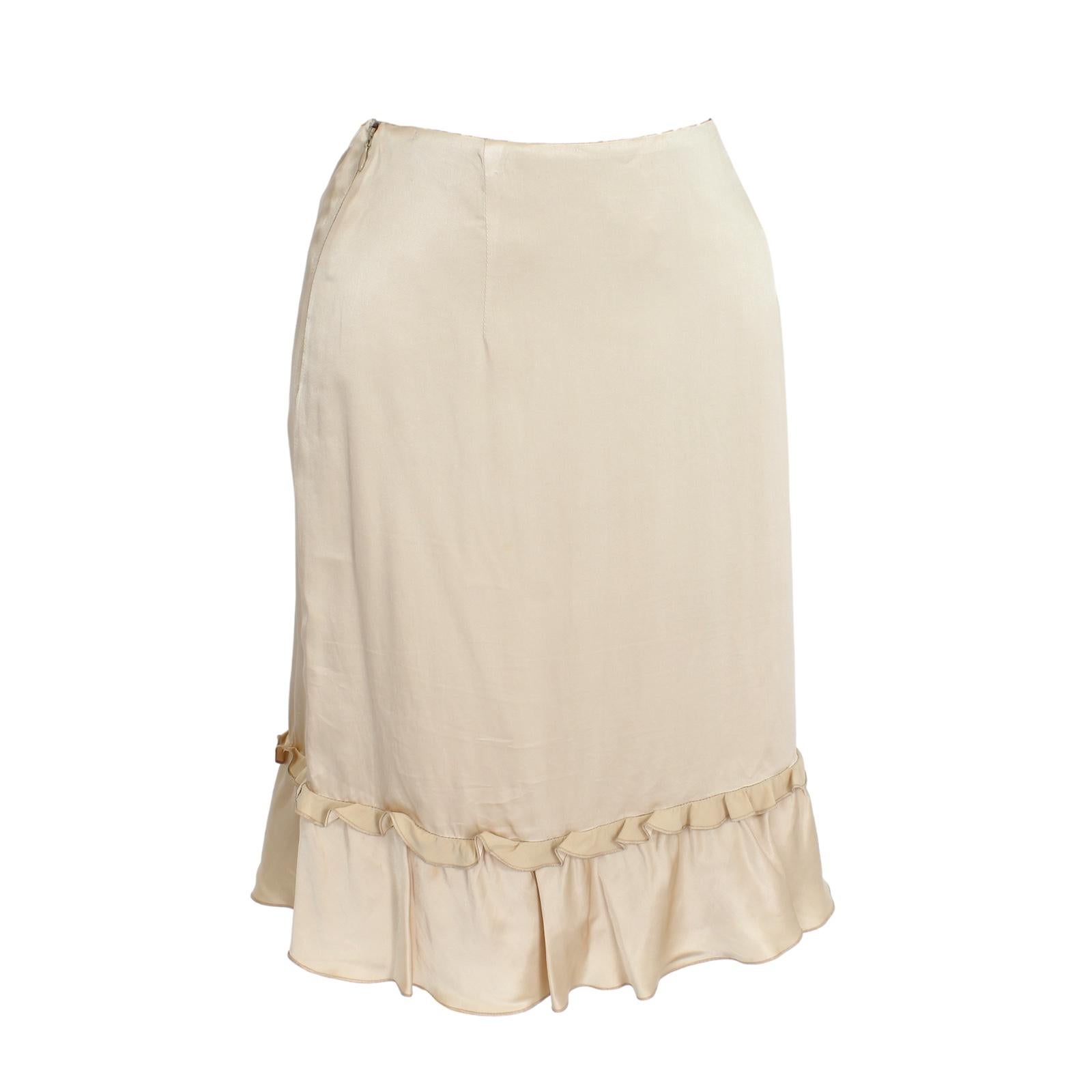 Moschino Beige Silk Floral Elegant Skirt Suit 2000s 3