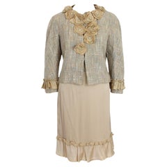 Moschino Beige Silk Floral Elegant Skirt Suit 2000s
