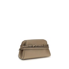 Moschino Belt-Detail Goatskin Clutch — Beige