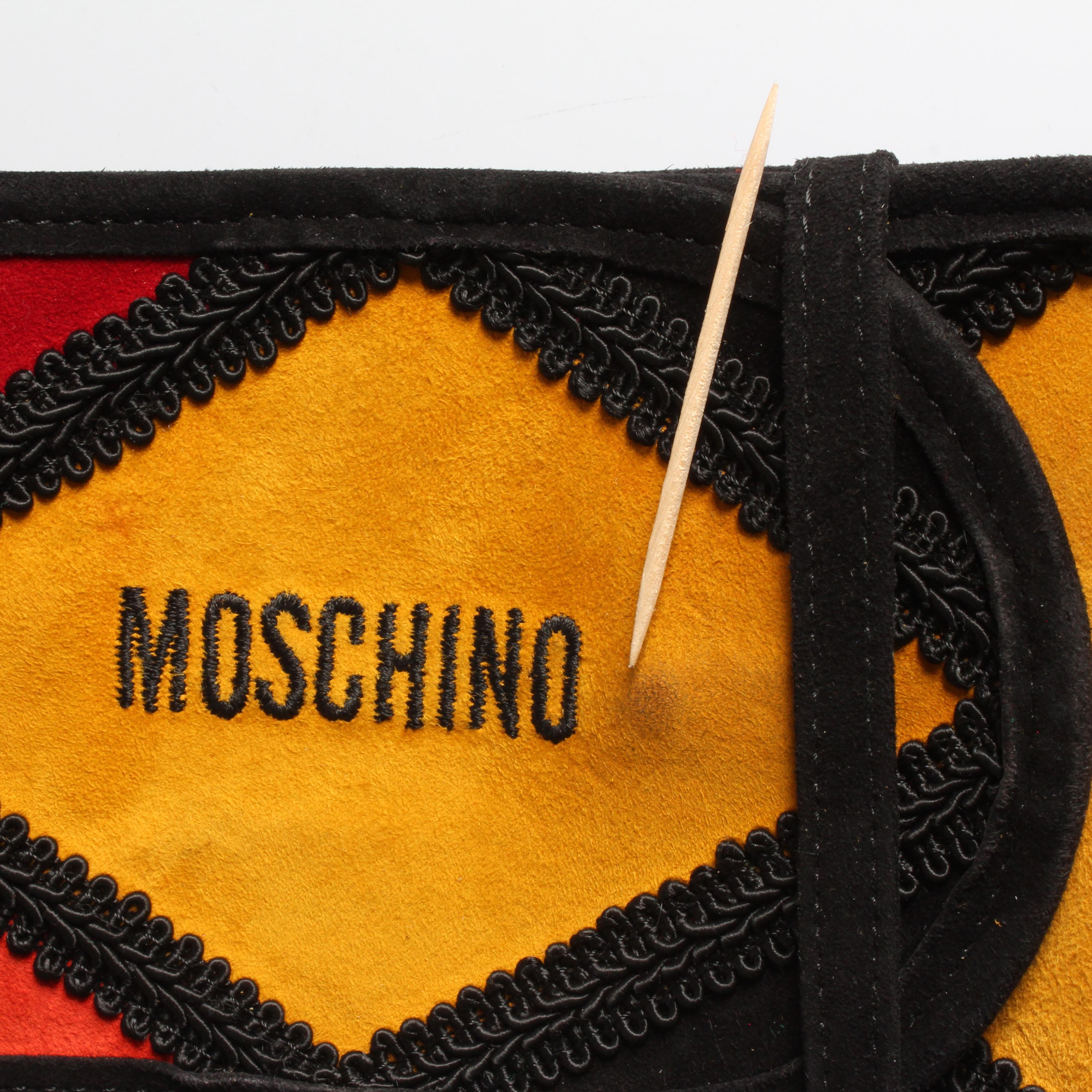 Moschino Belt Wide Harlequin Patch Multicolor Suede Leather Redwall Italy Rare For Sale 4