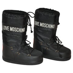 Moschino Black "After Ski" Whimsical "Love" Nylon and Rubber Snow Boots