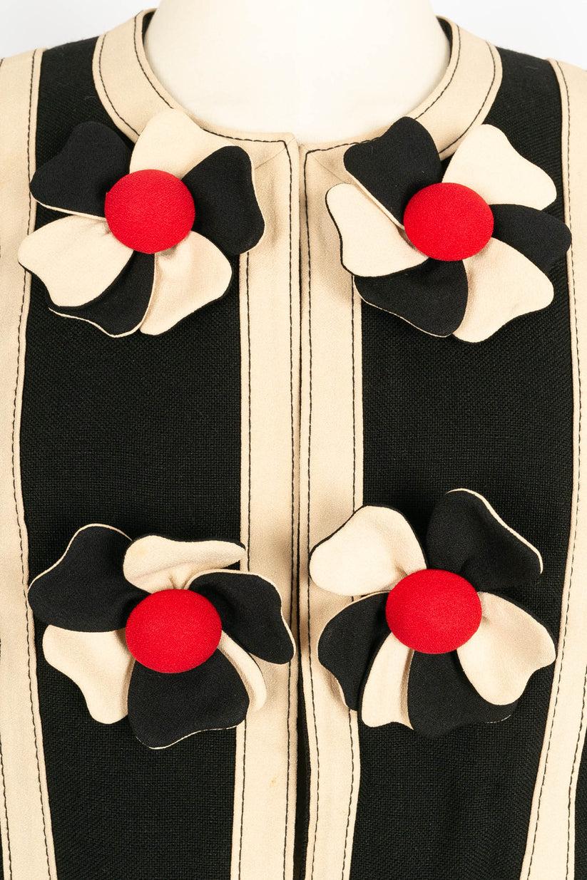 Moschino Black and Beige Short Jacket with Flowers For Sale 1