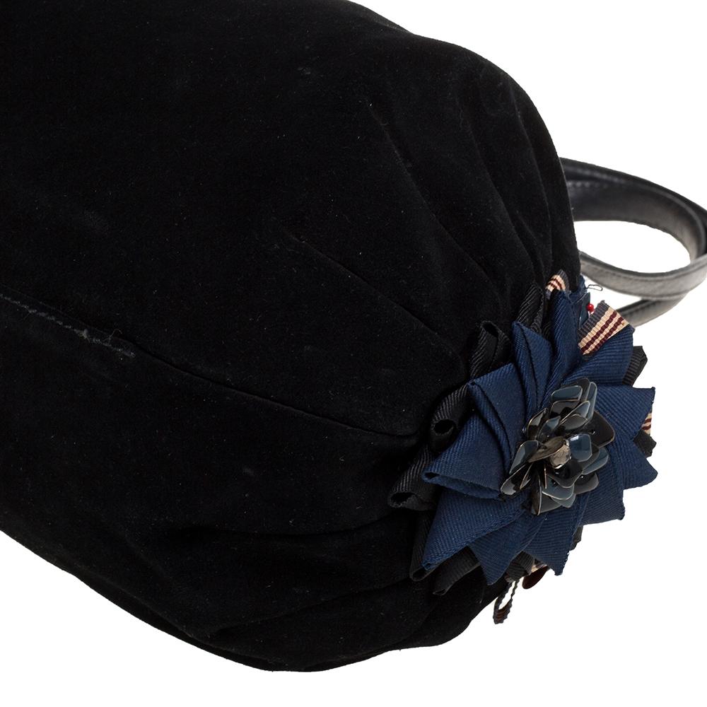Moschino Black/Blue Suede and Fabric Bow Embellished Satchel For Sale 5