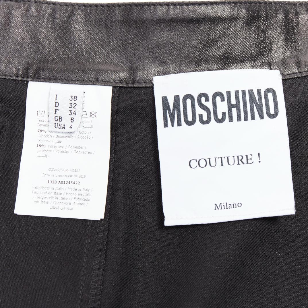 MOSCHINO falda skater biker de algodón recubierto negro con detalles dorados  IT38 XS en venta 3