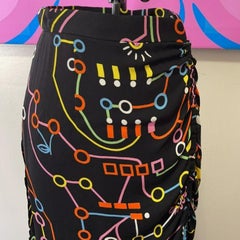 Moschino Black Computer Circuit Board Midi Skirt