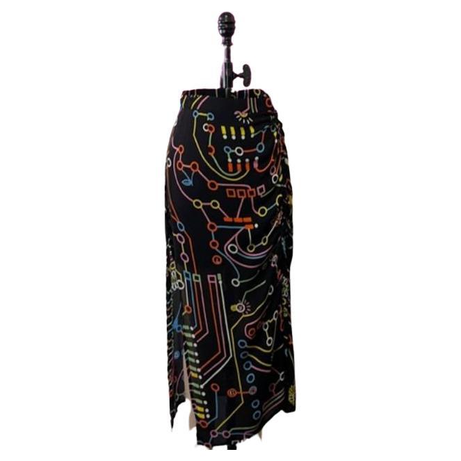 Moschino Black Computer Circuit Board Midi Skirt For Sale