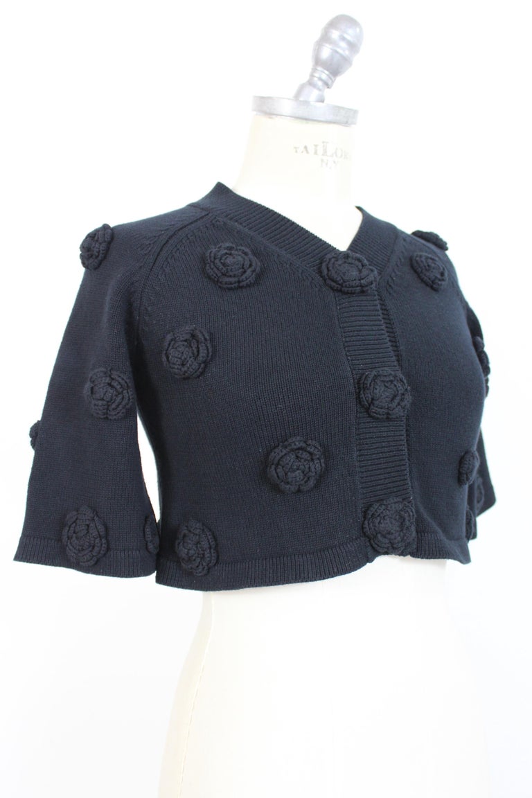 Women's Moschino Black Cotton Floral Short Cardigan Jacket For Sale