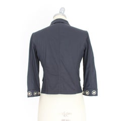Moschino Black Cotton Jeans Jacket Studs Button Heart Shape 1990s 3/4 Sleeves