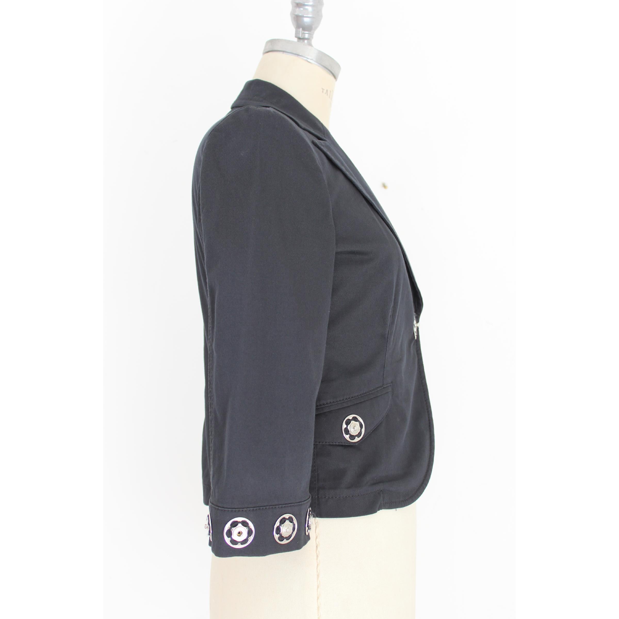 Moschino Black Cotton Jeans Jacket Studs Button Heart Shape 1990s 3/4 Sleeves In Excellent Condition In Brindisi, Bt