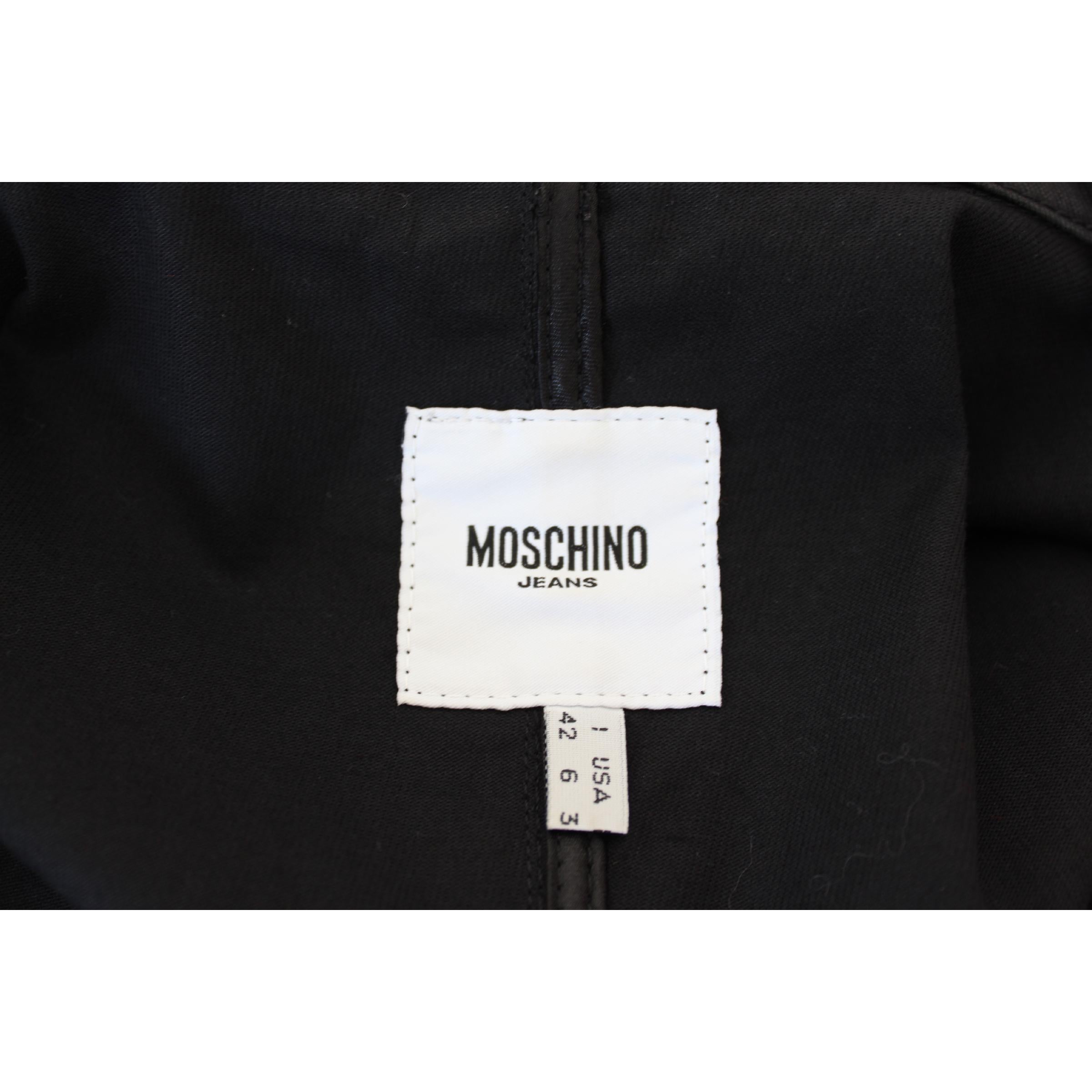 Moschino Black Cotton Jeans Jacket Studs Button Heart Shape 1990s 3/4 Sleeves 2